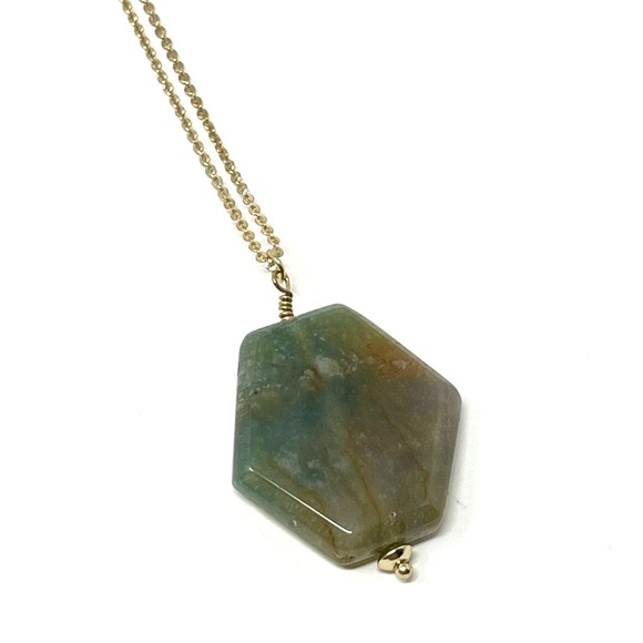 New Anthropologie Agate Stone Hexagonal Pendant - Picture 1 of 6